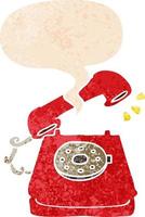 cartoon ringing telephone and speech bubble in retro textured style vector