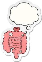 cartoon repaired intestines and thought bubble as a printed sticker vector