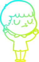 cold gradient line drawing cartoon grumpy boy vector
