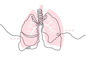 Lungs Hand drawn icon continuous line drawing. Human organs Creative abstract art background Trendy concept One single line design. Outline simple image black and white color Vector