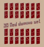 Realistic Dominoes full set 28 3D flat pieces for game . Red collection. Abstract concept graphic element, domino effect gaming icons set. vector