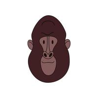 dibujos animados de cabeza de gorila aislados. ilustración vectorial coloreada de un primate con un trazo sobre un fondo blanco. la cabeza de un gran primate. vector