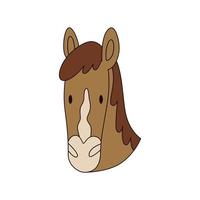 caricatura de cabeza de caballo aislada. ilustración vectorial coloreada de una cabeza de caballo con un trazo sobre un fondo blanco. linda ilustración de un animal encantador. vector