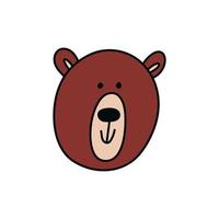 Cartoon bear head. Cute smiling brown bear. Vector stock illustration of a kind animal head isolated on white background.