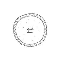 Hand-drawn round zigzag frame isolated. Free hand drawn doodle circle. Vector illustration of a photo frame with copy space.