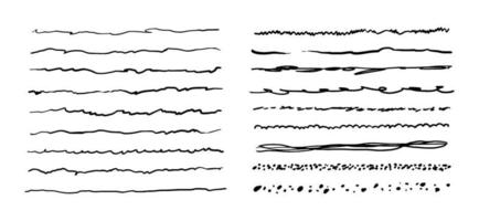 líneas de garabatos dibujadas a mano. una colección de subrayados irregulares. ilustración vectorial de elementos gráficos para resaltar, subrayar, bordes. vector