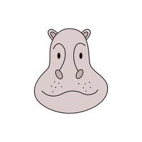 Cartoon hippo head isolated. Colored vector illustration of a hippopotamus head with a stroke on a white background. Illustration of a cloven-hoofed mammal.