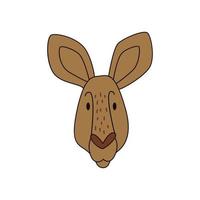 Cartoon kangaroo head isolated. Colored vector illustration of a kangaroo head with an outline on a white background. Cute illustration of a marsupial animal.