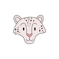 leopardo cabeza de dibujos animados aislado. ilustración vectorial coloreada de una cabeza de leopardo de las nieves con contorno sobre un fondo blanco. lindo panthera uncia depredador ilustración. vector
