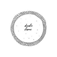 Hand-drawn round doodle frame isolated. Drawn circle with simple ornamentation. Vector illustration of a photo frame with empty space inside.