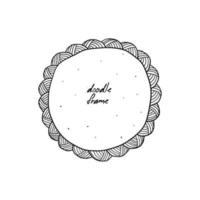 Hand-drawn round frame. Ornament in a circle isolated. Free hand drawn doodle highlighted bubble. Vector illustration of a photo frame with copy space.