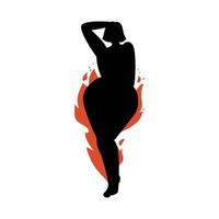 Female silhouette on a white background. Young girl with fiery forms posing. Vector stock illustration of a confident woman without complexes isolated.