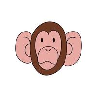 Cartoon monkey head isolated. Color vector illustration of a primate with a stroke on a white background. A monkey with big ears.