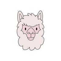Cartoon llama head isolated. Colored vector illustration of an alpaca head with an outline on a white background. Cute animal illustration.