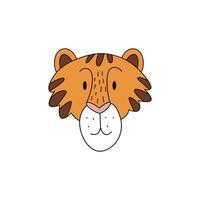 cabeza de tigre de dibujos animados aislada. ilustración vectorial de color de una cabeza de tigre con un trazo sobre un fondo blanco. linda ilustración de un depredador felino. vector