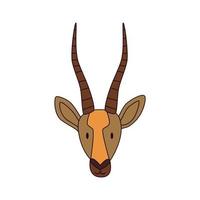 Cartoon gazelle head isolated. Colored vector illustration of an antelope with a stroke on a white background. African cloven-hoofed animal.
