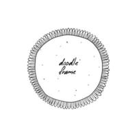 Hand-drawn round doodle frame isolated. A free hand drawn circle with feathers around the edge. Vector illustration of a photo frame with copy space.