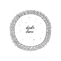 Free hand drawn circle with swirling curls. Hand-drawn round doodle frame isolated. Vector illustration of a photo frame with copy space.