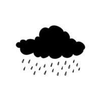 Silhouette of a storm cloud. Thundercloud with rain. Vector illustration of hand-drawn sky silhouette on white background.