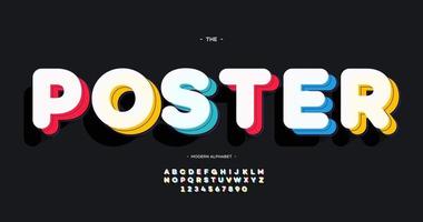 Vector poster font 3D bold color style