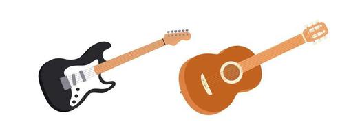 Electric and acoustic guitar cartoon style vector