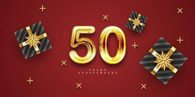 50 Years anniversary golden number with gift box gift vector