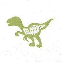 Velociraptor colorful dinosaur with lettering and texture. Vector illustration.