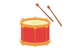 Red drum flat vector design. Drum and sticks flat style vector illustration isolated on white background. Drum clipart. Musical instrument. Drum flat vector