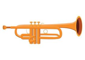 Trumpet vector design. Golden trumpet flat style vector illustration isolated on white background. Golden trumpet clipart.