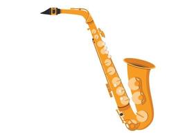 Saxophone vector design. Golden saxophone wind instrument musical reed flat style vector illustration isolated on white background. Golden saxophone clipart