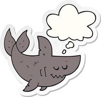 cartoon shark and thought bubble as a printed sticker vector