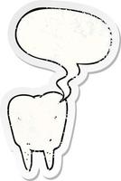 cartoon tooth and speech bubble distressed sticker vector