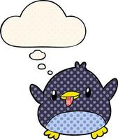 cute cartoon penguin and thought bubble in comic book style vector