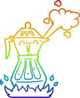 rainbow gradient line drawing cartoon coffee pot vector