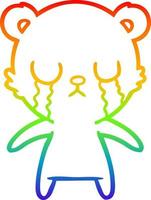 dibujo de línea de gradiente de arco iris oso de dibujos animados llorando vector