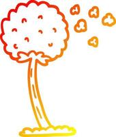 warm gradient line drawing cartoon dandelion blowing in wind vector