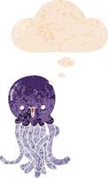cartoon jellyfish and thought bubble in retro textured style vector