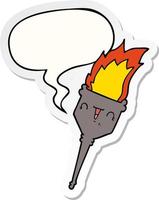 cartoon flaming chalice and speech bubble sticker vector