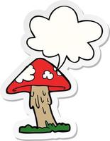 cartoon mushroom and speech bubble sticker vector