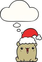 cute cartoon bear with christmas hat and thought bubble vector