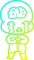 cold gradient line drawing cartoon big brain alien crying vector