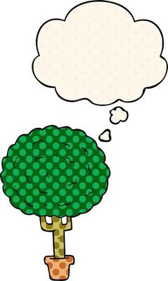 cartoon tree and thought bubble in comic book style