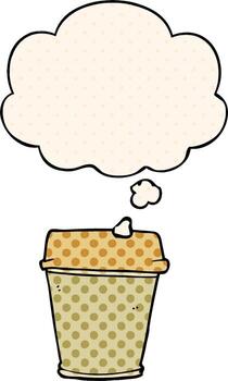 dibujos animados sacan café y burbuja de pensamiento al estilo de un libro de historietas vector