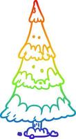 rainbow gradient line drawing snowy christmas tree vector