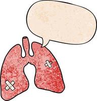 pulmones de dibujos animados y burbuja del habla en estilo de textura retro vector