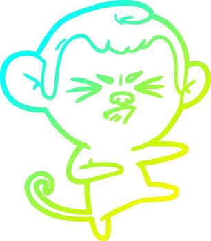 mono enojado de dibujos animados de dibujo de línea de gradiente frío vector
