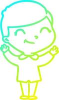 cold gradient line drawing cartoon boy smiling vector