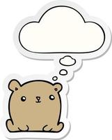 cute cartoon bear and thought bubble as a printed sticker vector