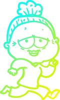 cold gradient line drawing cartoon happy old lady vector