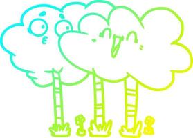 cold gradient line drawing cartoon trees with faces vector